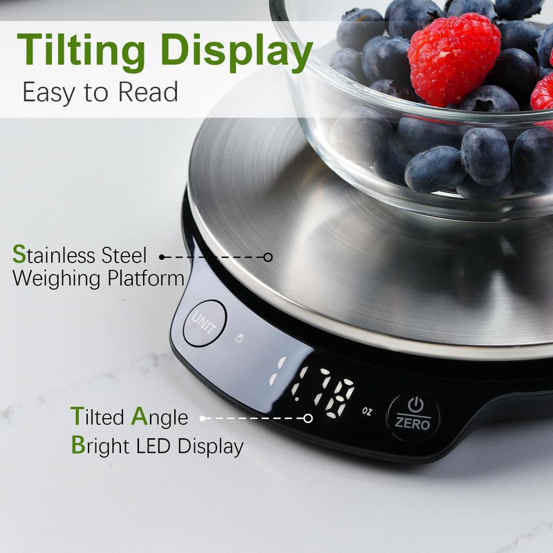 Smart Food Scale with Nutritional Calculator, 0.1g / 0.005oz High Precision, 5kg / 11lb, Free APP with Calorie Counter, Nutrients Tracking, Marco. Kitchen Scale for Meal Prep, Weight Loss, etc. Black