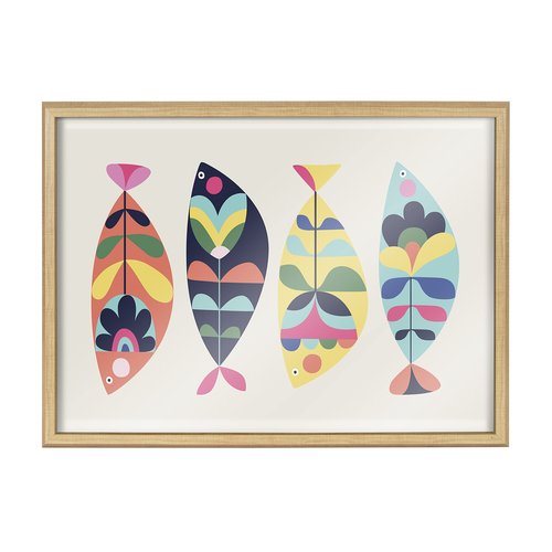 Kate and Laurel Blake MCM Fish Framed Printed Glass Wall Art by Rachel Lee of My Dream Wall, 18 x 24 Natural, Decorative Midcentury Art for Wall