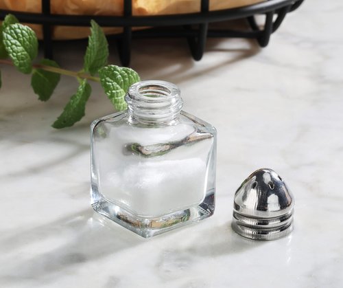 New Star Foodservice 22254 Glass Cube Mini Salt and Pepper Shaker with Stainless Steel Top, 0.5-Ounce, Set of 48