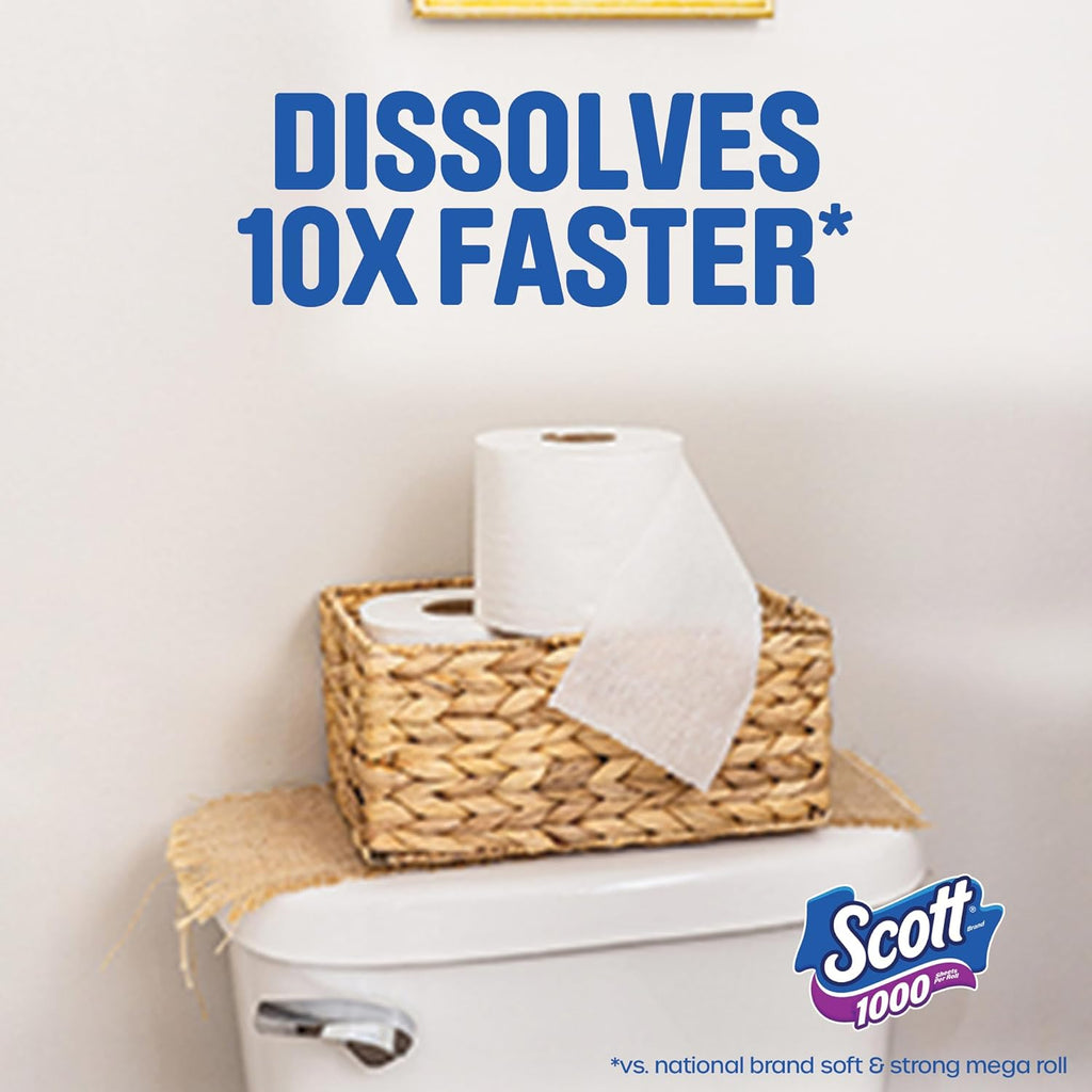 Scott 1000 Toilet Paper - Trusted Clean, Septic-Safe, 1-Ply | 32 Rolls for Ultimate Comfort