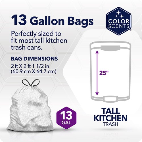 Color Scents Tall Kitchen Trash Bags - 13 Gallon, 100 Count, Lavender & Sage Scented with Microban