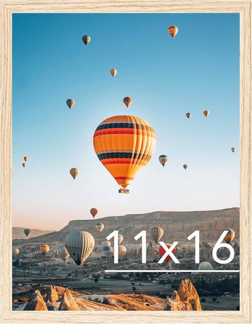 JCJMY 11x16 Picture Frame - Versatile Wall Mounting for Horizontal or Vertical Display | Shatter-Resistant Plexiglass, Natural Finish