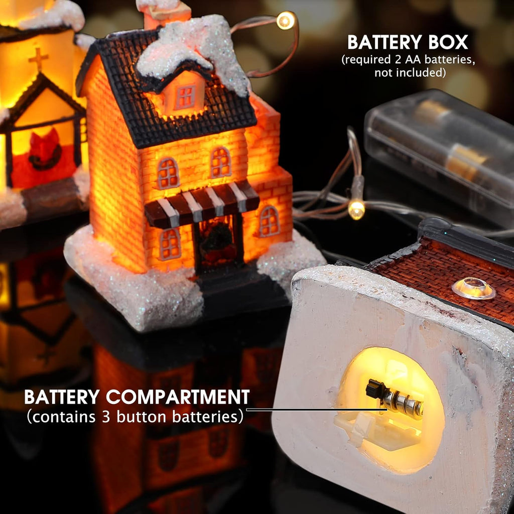 Queekay 17-Piece Lighted Christmas Village Set - Resin Houses & Figurines for Festive Indoor Decor
