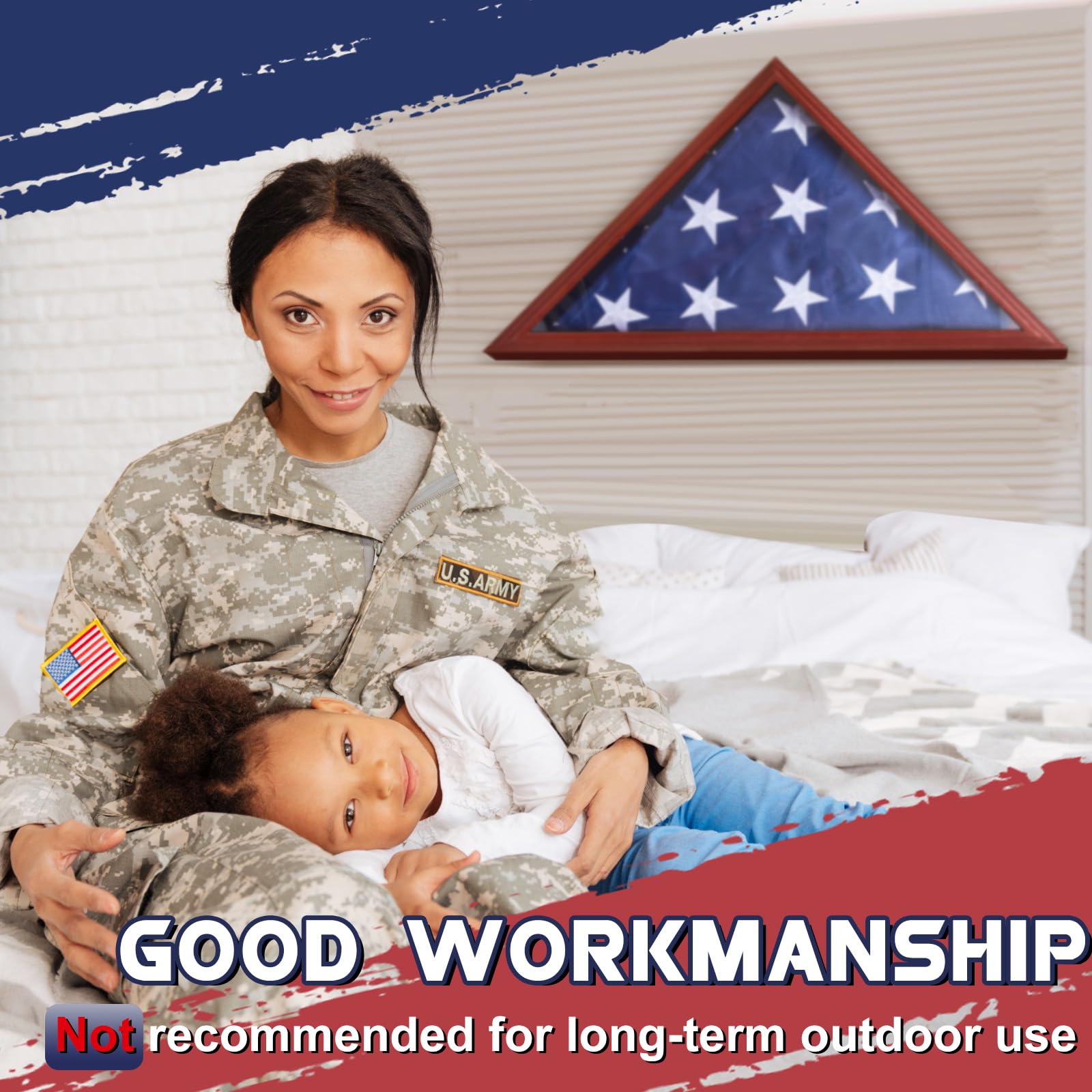 Mindsoft Flag Case for Burial with Folded Memorial American Stars Flag 5 x 9. 5 ft, Display Shadow Box for Military Veterans Funeral