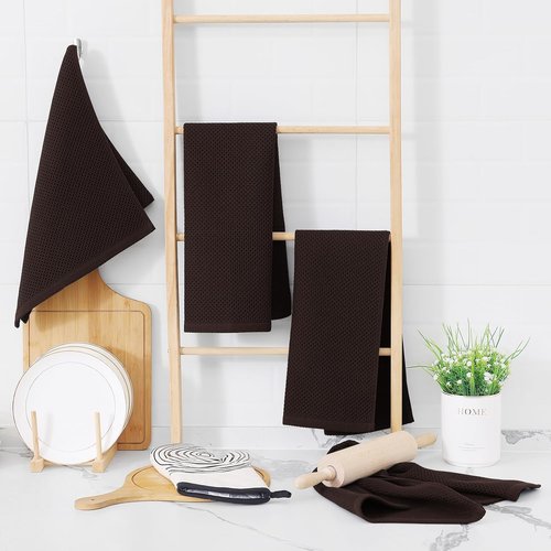 Homaxy 100% Cotton Waffle Weave Dish Towels - Ultra Soft & Absorbent, Quick Drying, 13x28 Inches, 8-Pack | Dark Brown