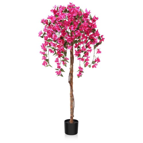 Laiwot 5FT Artificial Tree Tall Potted Fake Bougainvillea Trees for Outdoor Indoor Office Wedding Home Decor Lifelike Faux Plants with Wood Trunk and Pink Flowers