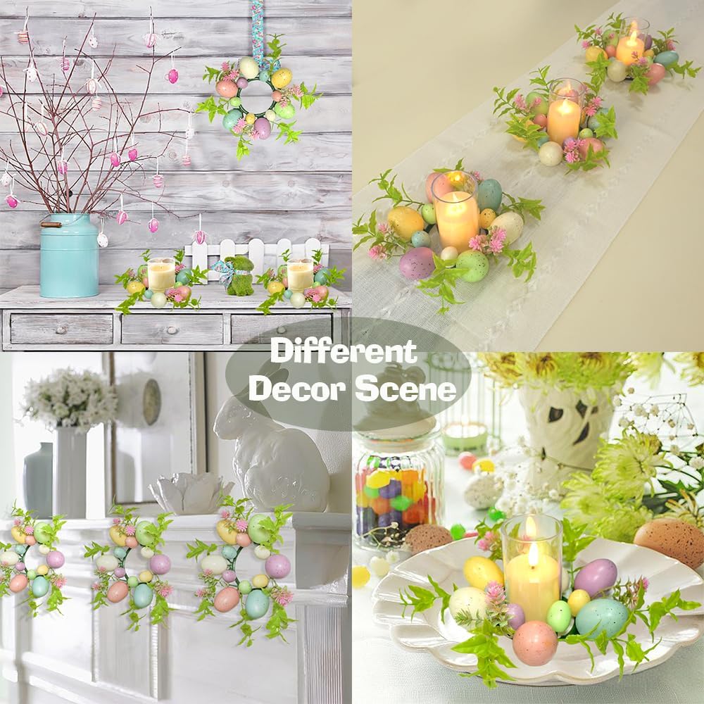 Skiennix Easter Egg Candle Rings - 3-Piece Mini Wreath Set for Spring Decor | 9" Pastel Holders