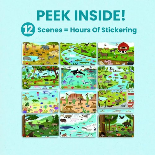 Cupkin Animals Habitat 500+ Kids Sticker Book - Toddler Airplane Travel Activity | 12 Coloring Pages + 12 Scenes for Ages 2–8 Years