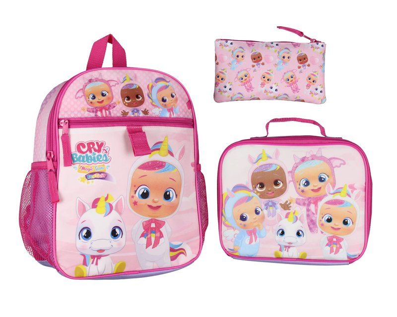 INTIMO Cry Babies Magic Tears Characters Unicorn 3 PC Backpack Lunch box Pencil Pouch Set 12"