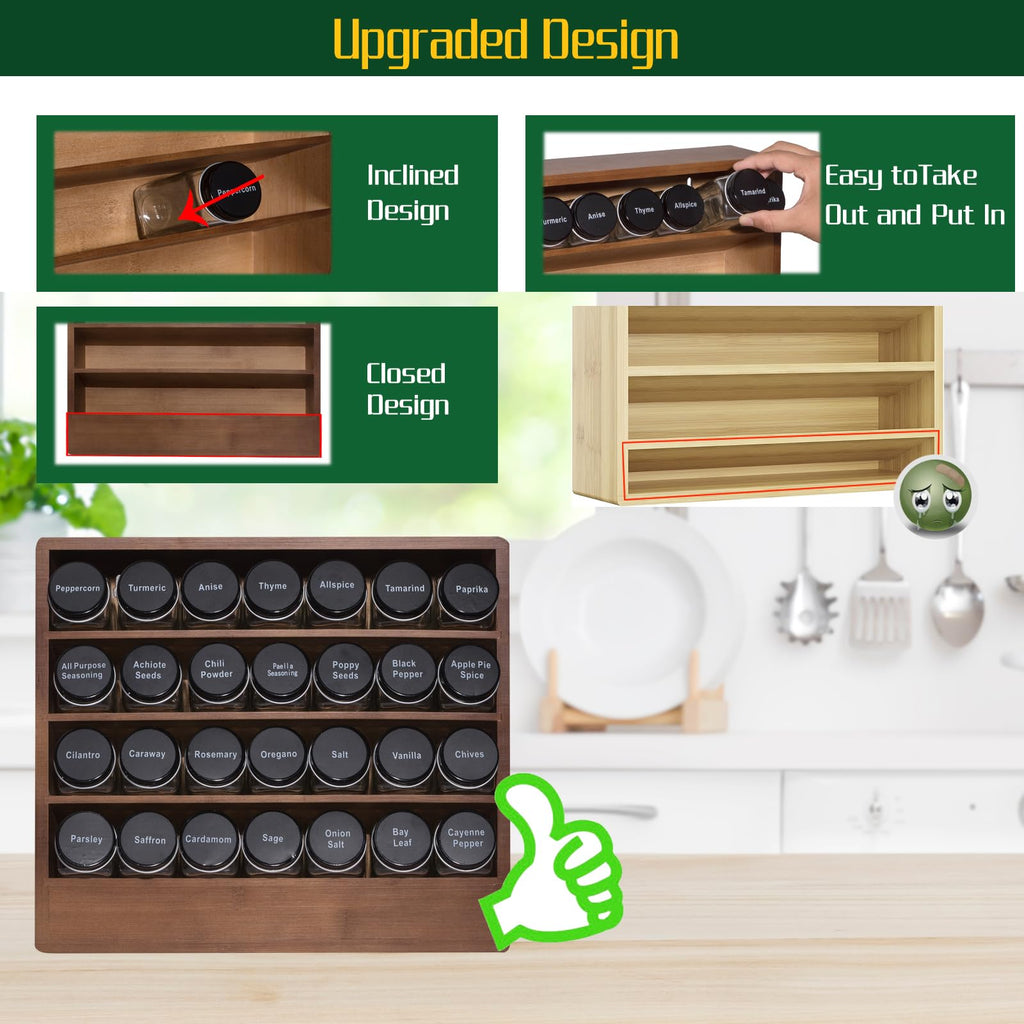 FifanQiQi Bamboo Tiered Spice Rack Organizer for Cabinet,Wooden Seasoning Rack for Countertop, Cupboard, Pantry, Kitchen (Spice Jars Included)