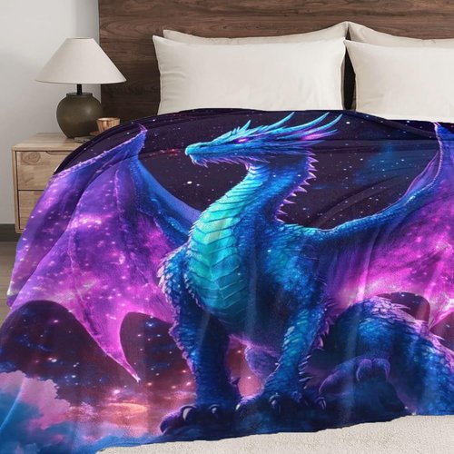 Dragon Throw Blanket for Adult Women Men,Gifts for Girls Boys Kids Teen,Lightweight Soft Cozy Flannel for Birthday Room Bed Sofa-(Blue Purple-Gragon, 80"x60" for Adult)