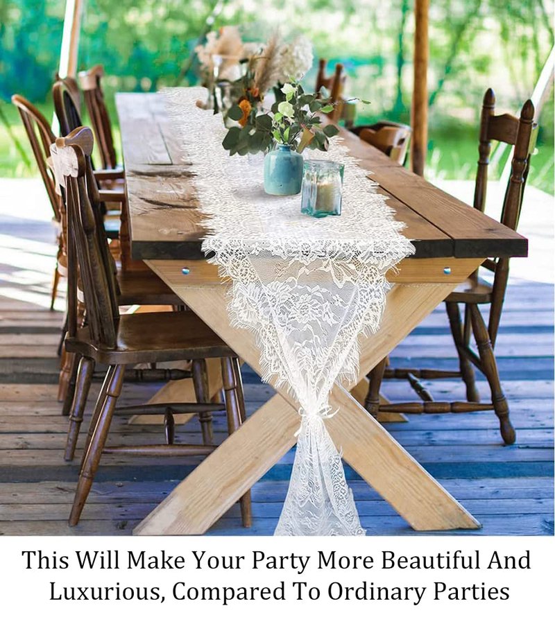 Pardecor Elegant Pardecor 2-Pack 14x120-Inch Lace Table Runner, White Floral Design for Rustic Boho Wedding, Bridal Shower, and Special Events