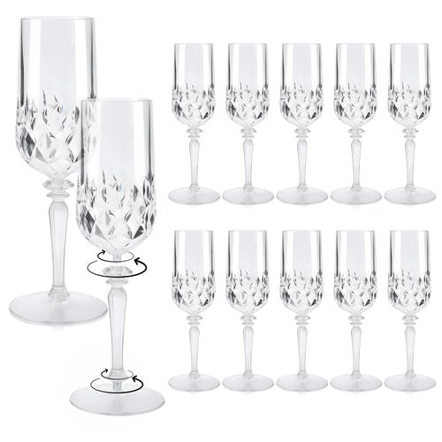 LEYIQU Detachable Plastic Champagne Flutes 7oz (Set of 12, Clear), Reusable Shatterproof Unbreakable Champagne Glasses, Toasting Cups for Wedding, Party, Mimosa Bar, Anniversary & Event Drinks