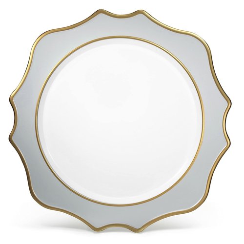 " OCCASIONS " 10 Pieces Round 13'' ACRYLIC MELAMINE Reusable Wedding Charger Plate (Scalloped Dolphin Gray and Gold)