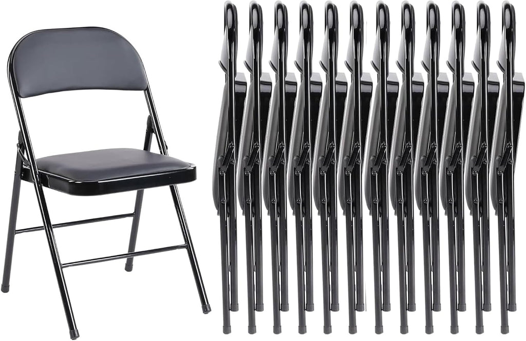 Sweetcrispy Folding Chairs - 12 Pack Leather Padded, Sturdy Metal Design | Easy Storage for Home & Office