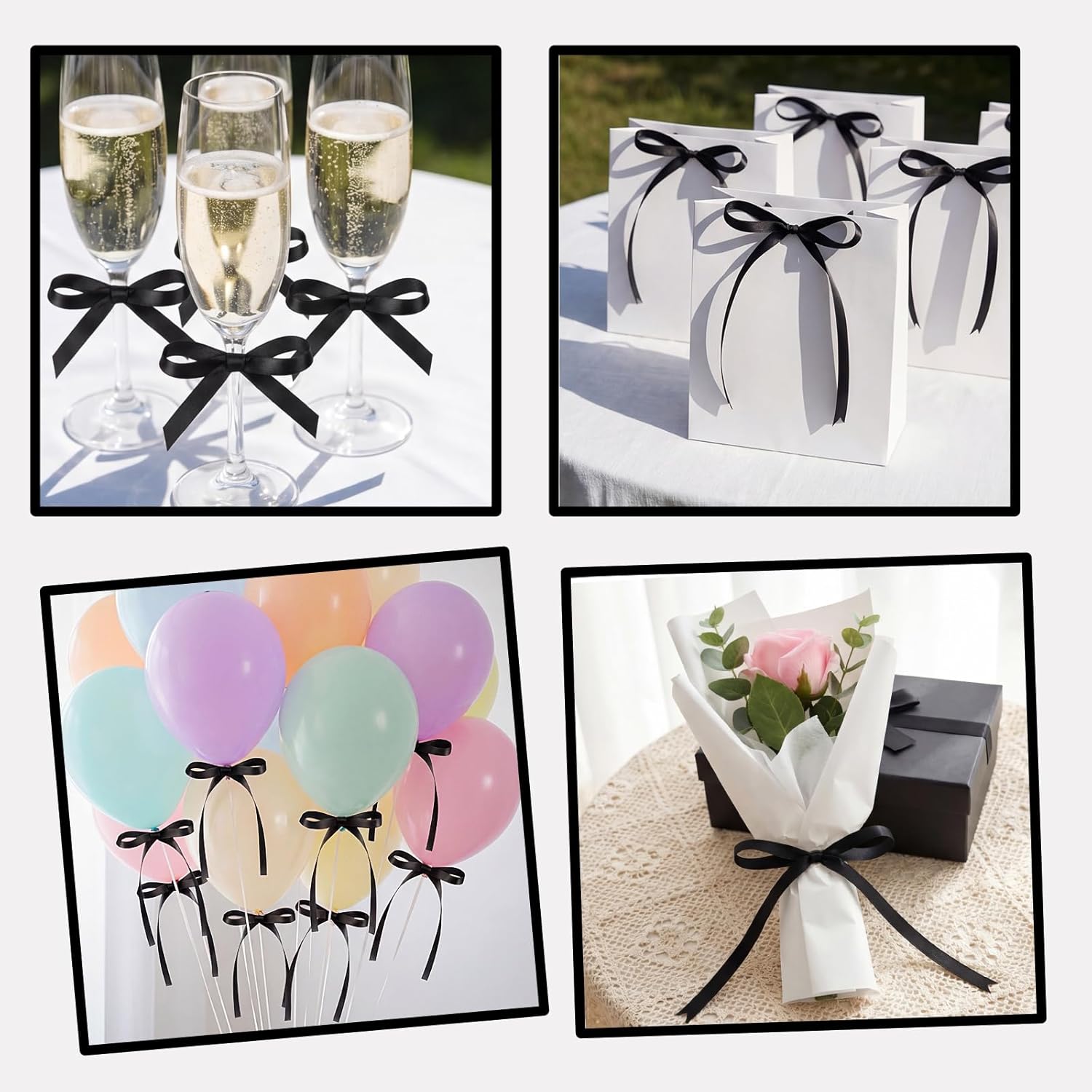 Skiennix 30 Pack Bow Cake Toppers - Elegant Black Ribbon Bows for Graduation & Wedding Celebrations