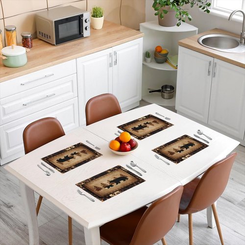 jejeloiu Bear Placemats Set of 4,Wild Animal Table Place Mats,Rustic Cabin Country Nature Wildlife Bear Brown Black Placemat for Kitchen Dining Table Decoration Indoor Outdoor 18"x12"