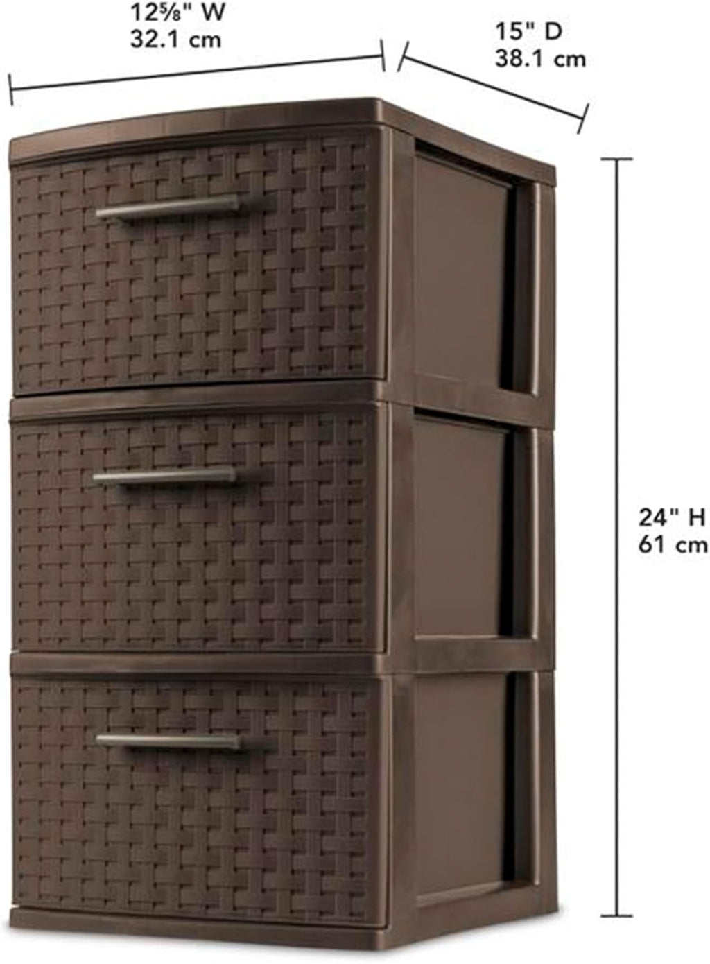 Sterilite 3 Drawer Storage Tower - Decorative Weave Organizer for Dorm, Closet & Craft Room - Espresso Finish