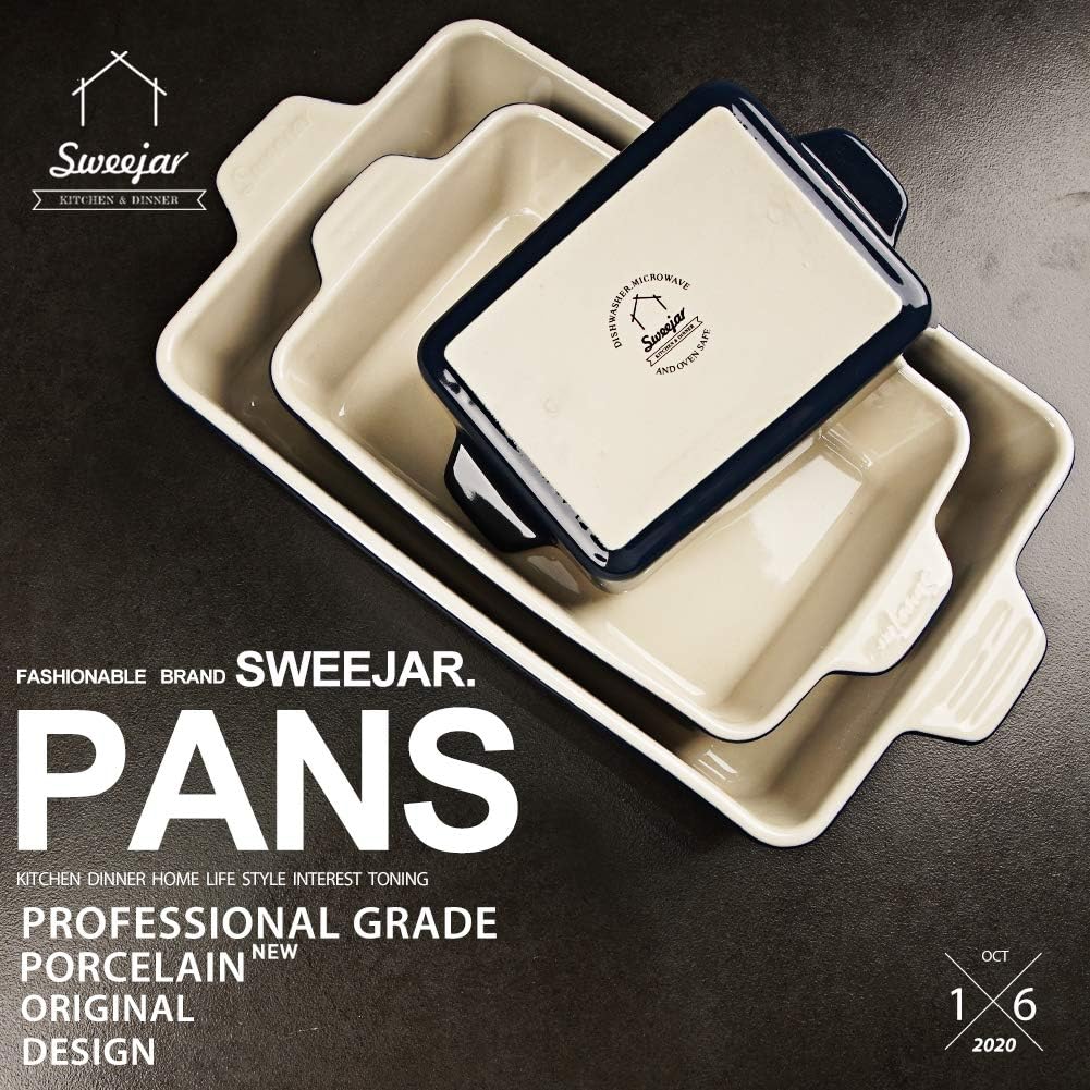 Sweejar Ceramic Bakeware Set - Rectangular Baking Dish for Lasagna & Cakes | 11.8 x 7.8 x 2.76 Inches (Navy)