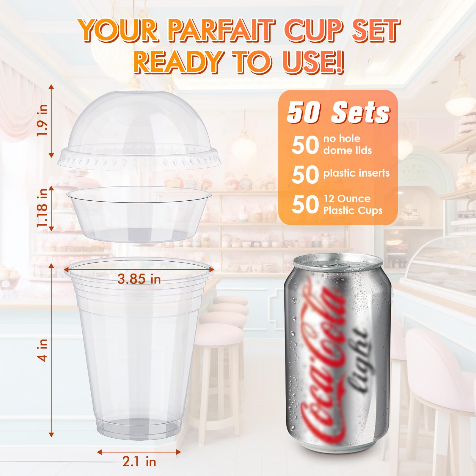 Lilymicky 50 Sets 12 oz Clear Plastic Parfait Cups with Insert & Dome lids, Disposable Yogurt Fruit Cups for Kids, for Dips and Veggies, Dessert and Party Snacks