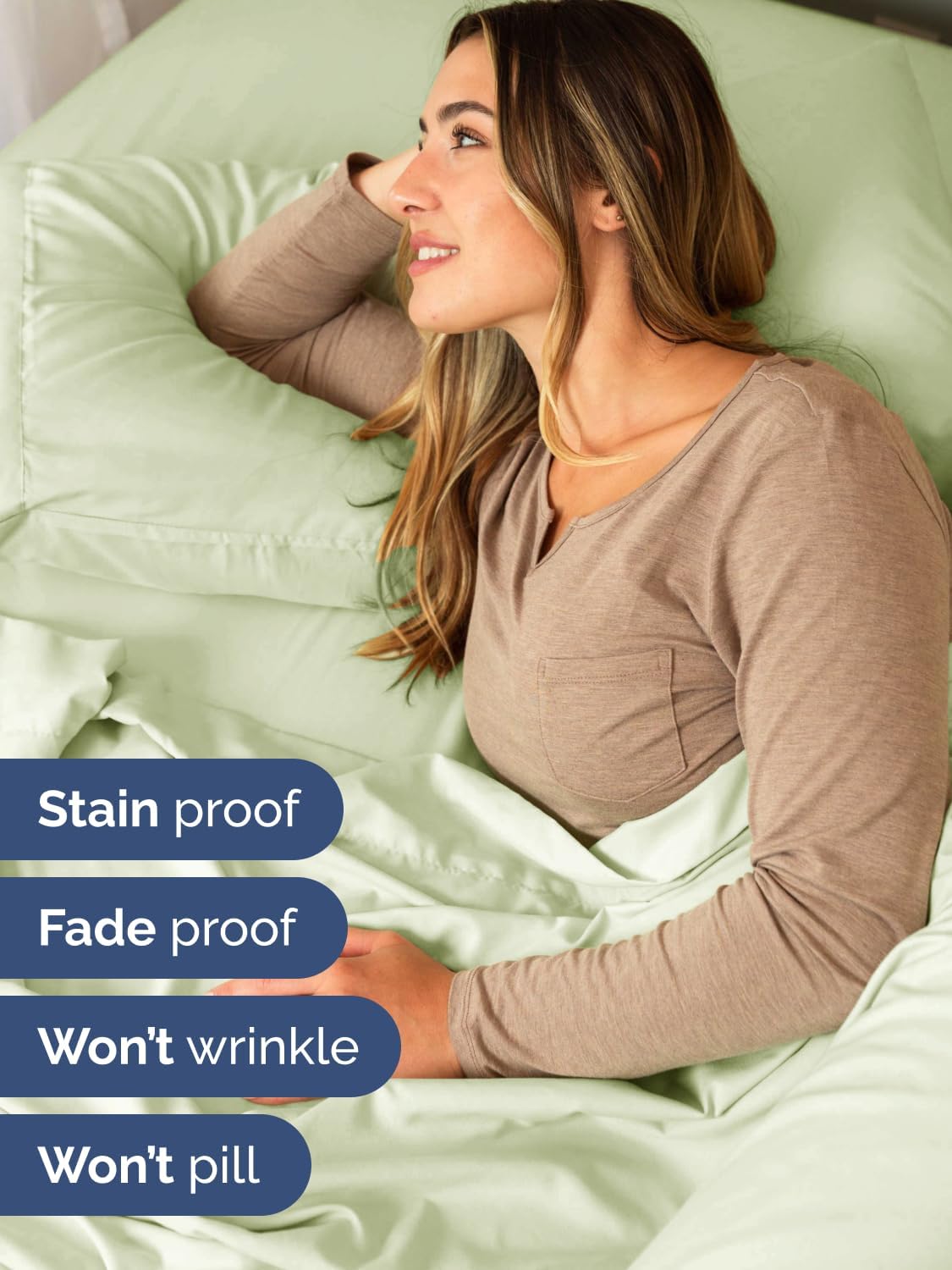 Skiennix Extra Deep King Sheet Set - 6 Piece Breathable Cooling Bedding - Soft Wrinkle-Free Light Sage
