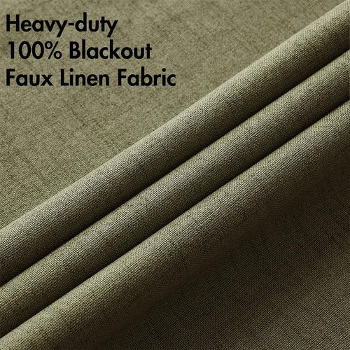 MIULEE Blackout Curtains - 100% Thermal Insulated Linen Texture Drapes | Light Olive Green, 52x90 Inch (2 Panels)