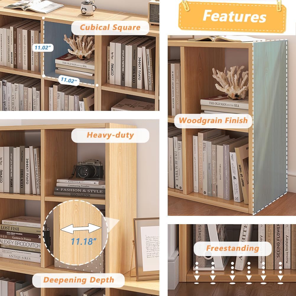 NELY 4 Cube Organizer Bookcase - Stylish Fabric Storage Bins & Open Shelves, White Finish