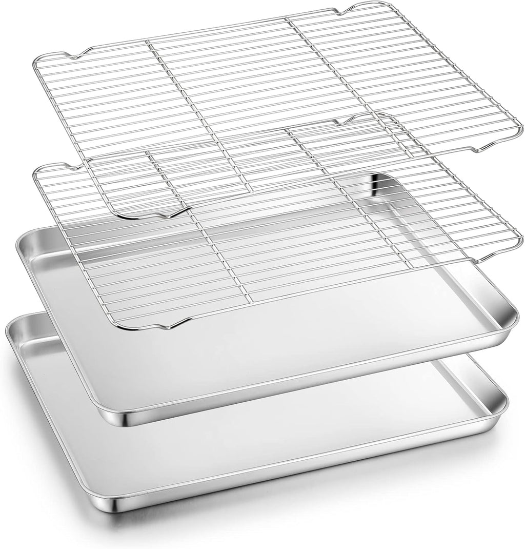 TeamFar Stainless Steel Baking Sheet Set - Heavy Duty Cookie Pan with Cooling Rack | 17.6 x 13 x 1 Inch, Dishwasher Safe - Set of 4