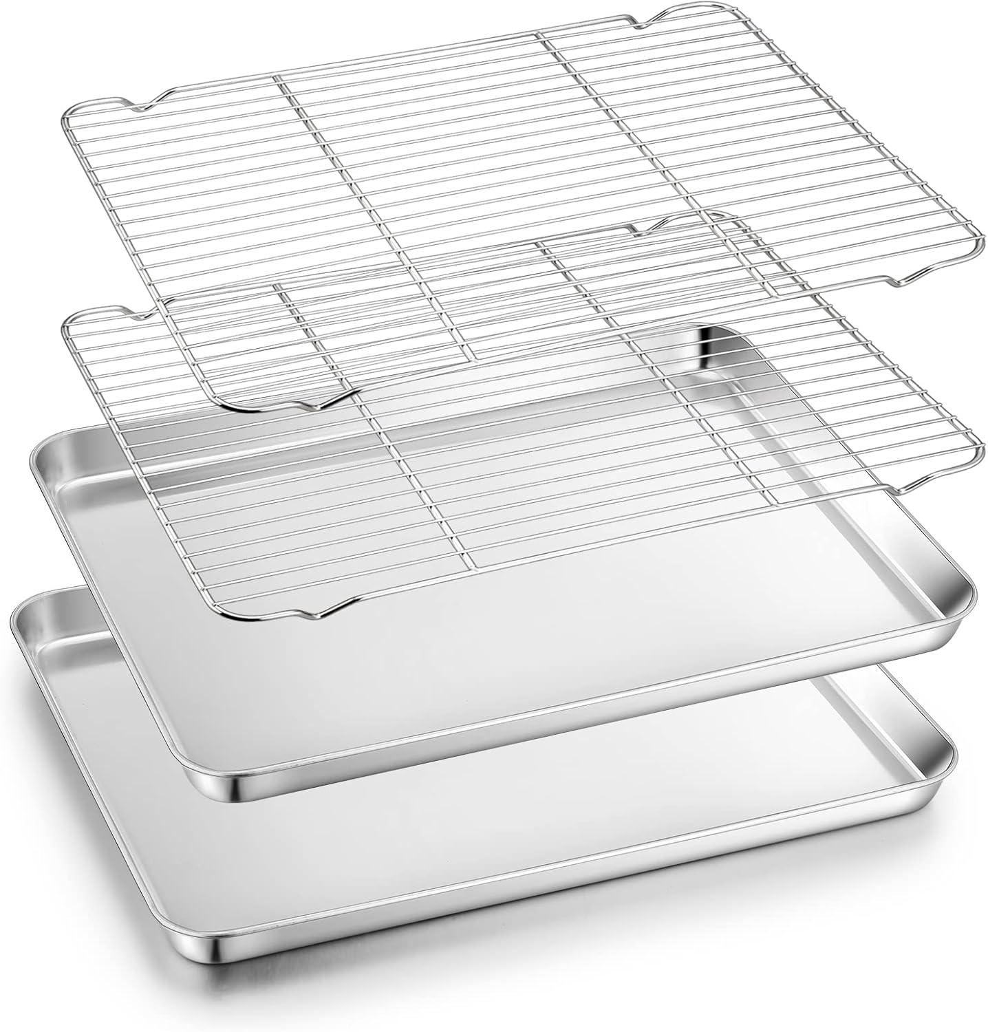 TeamFar Stainless Steel Baking Sheet Set - Heavy Duty Cookie Pan with Cooling Rack | 17.6 x 13 x 1 Inch, Dishwasher Safe - Set of 4
