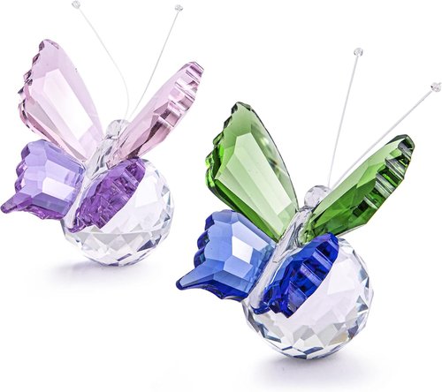 H&D Hyaline & Dora Crystal Butterfly Figurines - Handmade K9 Glass Decor | 2-Piece Set for Weddings & Home