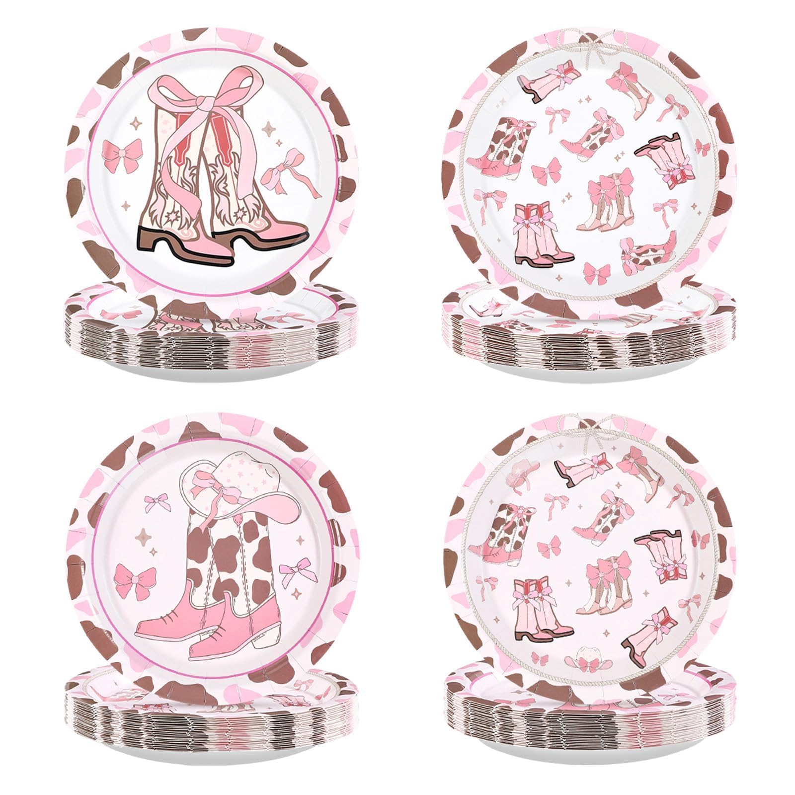 60Pcs Coquette Cowgirl Birthday Party Decorations 9" Western Bow Cowgirl Plates Disposable Pink Bows Rodeo Bachelorette Tableware for Western Cowgirls Themed Birthday Baby Shower Party Supplies
