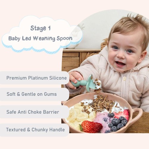 Ginbear Platinum Silicone Baby Spoons - Non-Toxic Self-Feeding Utensils for Infants | 4-Pack in Dark Sage/Ivory