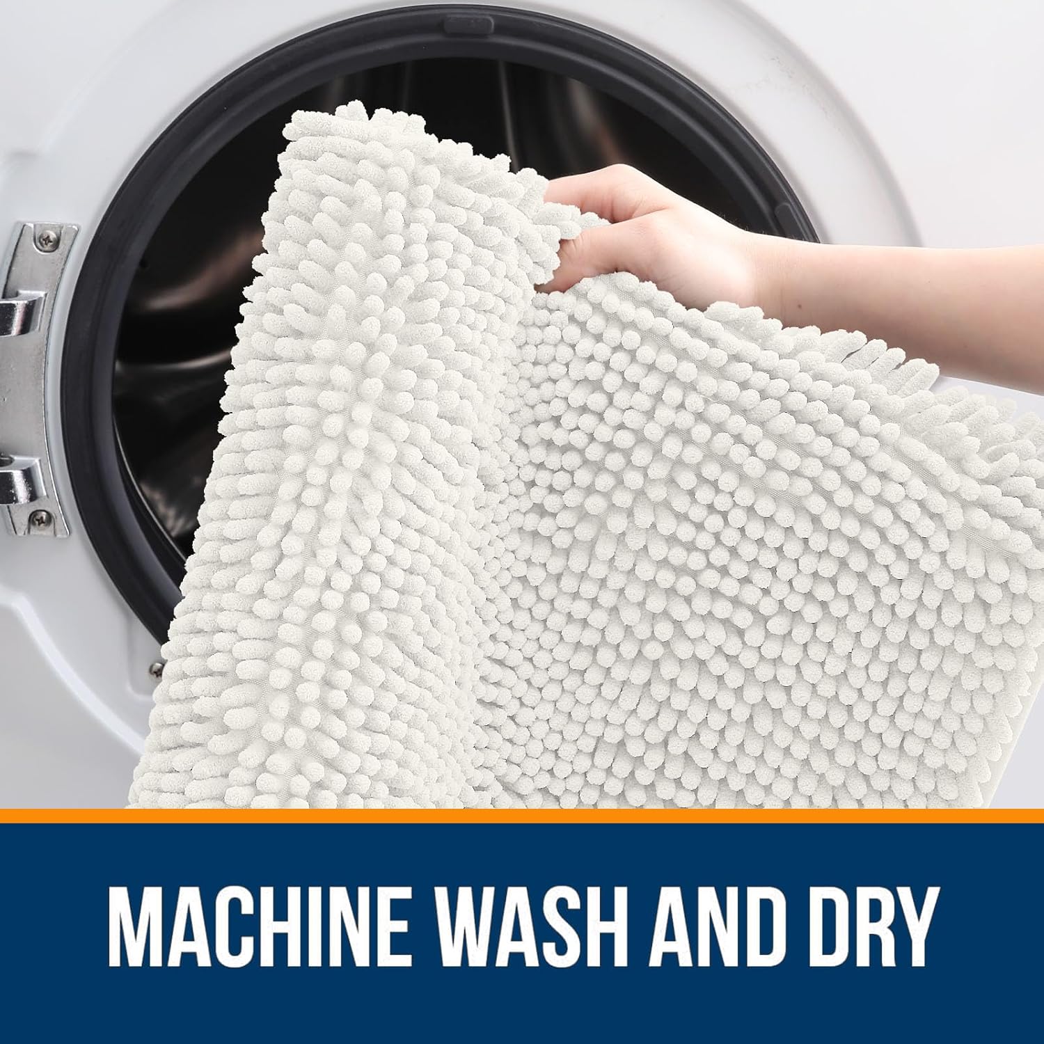 OLANLY Large Bathroom Rugs - Extra Soft Chenille Bath Mats | Quick-Dry, Machine Washable, Ivory 40x32