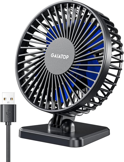 Gaiatop USB Desk Fan - Powerful Portable Mini Fan with 3 Speeds | Quiet Cooling for Home, Office & Travel - Blue