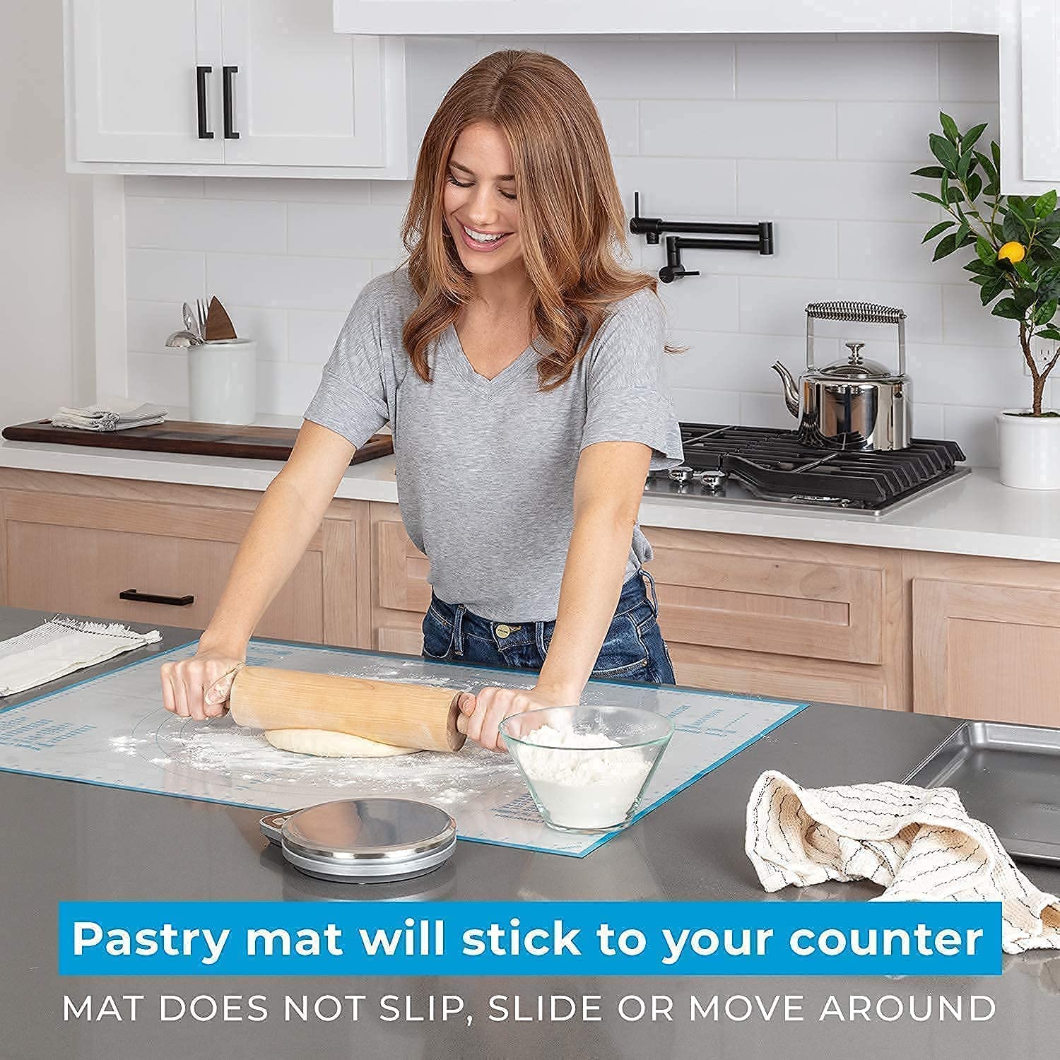 KPKitchen Silicone Baking Mats Set of 5 and Silicone Pastry Mat - 2 Half Sheets Mats + 1 Quarter Sheet Liner + 1 Round & 1 Square Mat + Extra Large Baking Mat For Rolling Out Dough - 100% Silicone