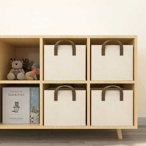 Closet Storage Bins by [Brand Name] - Collapsible Fabric Organizers for Shelves | Beige, 3 Pack