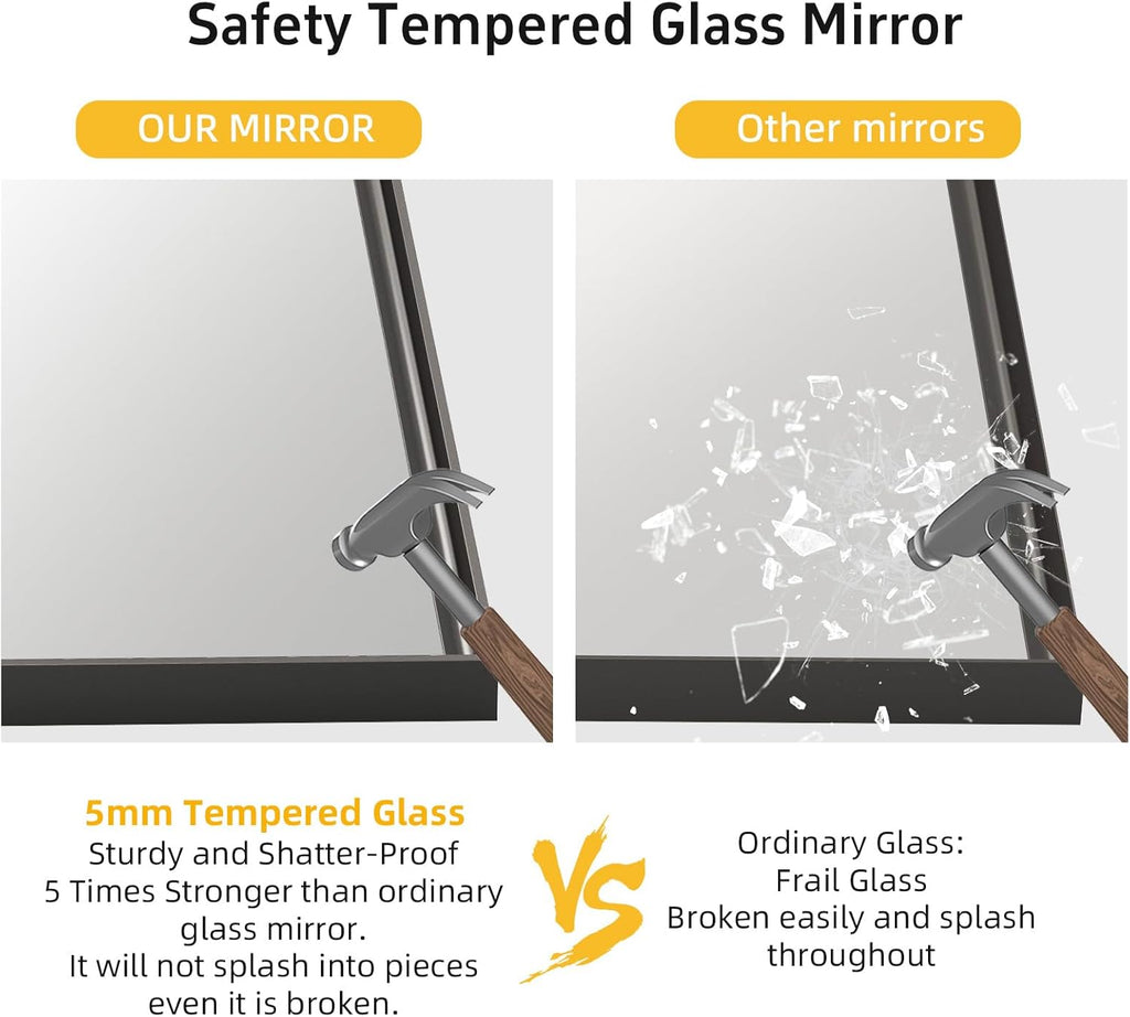 Regine Switzerland Black Vanity Wall Mirror - 22x30 Inch Rectangular Aluminum Framed Bathroom Mirror | Anti-Rust Tempered Glass, Versatile Horizontal/Vertical Design
