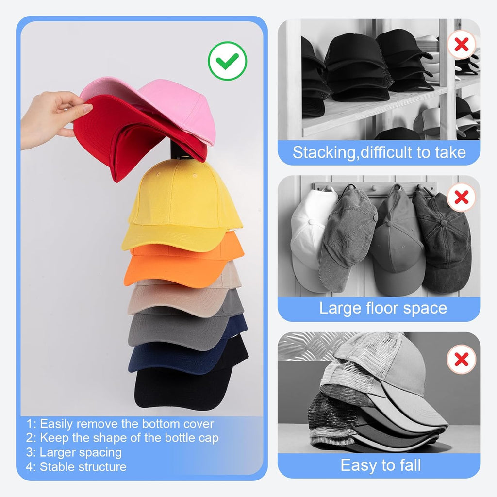 Skiennix Hat Organizer - 2 Pack Wall Rack for Up to 18 Baseball Caps | Strong Adhesive Hooks, Black
