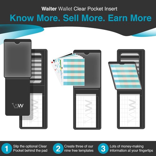 Waiter Wallet Deluxe (Pink) Server Book Organizer with Clear Pocket Insert for Waiters and Waitresses | Includes Restaurant Guest Order Pad | Medium Size fits Apron Pockets | 4.75" x 6.75"