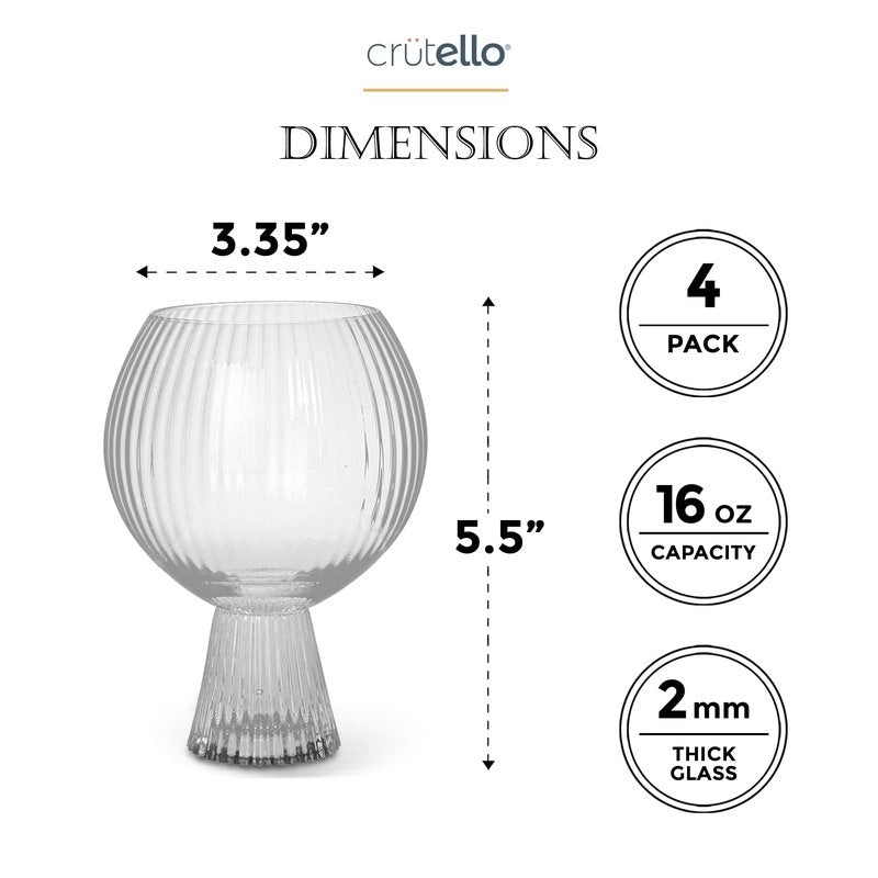 Crutello Aperol Spritz Glasses | Goblet Cocktail Glasses Set of 4-16 oz Gin and Tonic, Sangria, or Aperol Spritz Glassware, Unique Cocktail Glassware for Gifts