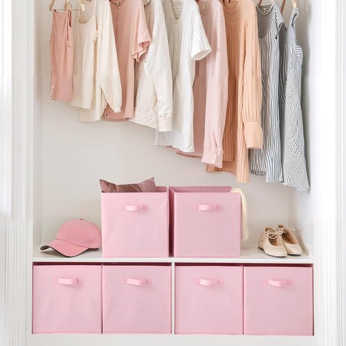 Cupic Cupid Storage Cubes - 6 Pack Collapsible Open Bins with Handles | Pink Organizer for Clothes & Toys