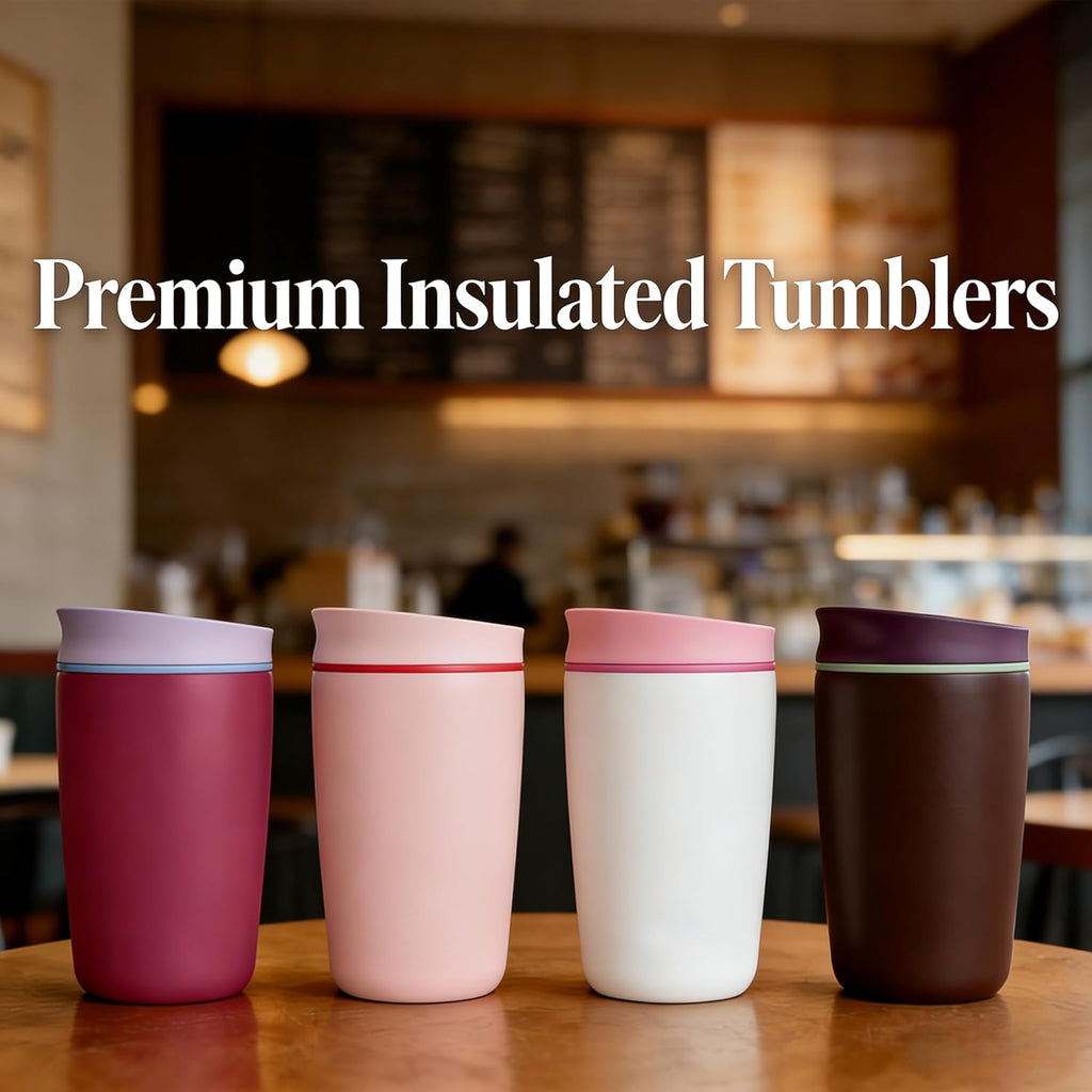 Skiennix Insulated Coffee Tumbler - 12 Oz Travel Mug for Hot & Iced Beverages | Black with Brown Lid