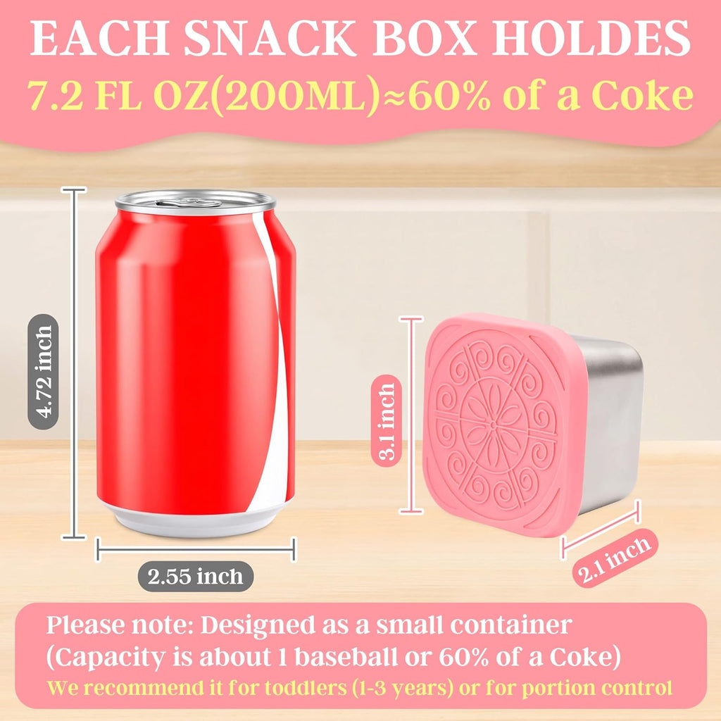 Qukaka Stainless Steel Snack Containers - Leak Proof & Easy Open - 7.2oz Reusable Lunch Box | 3-Pack