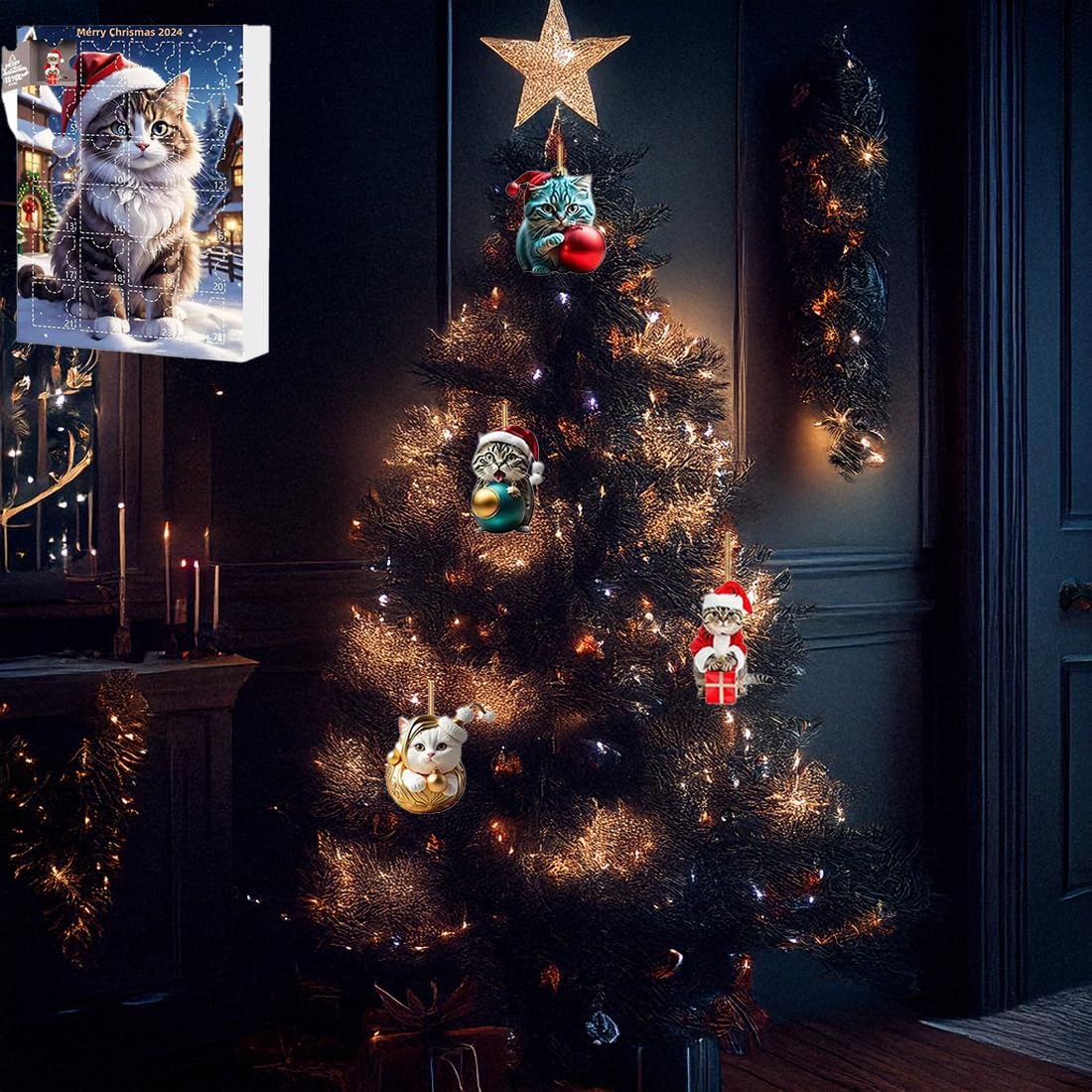 Skiennix Cat Advent Calendar - 24 Days of Festive Fun for Cat Lovers | Cute Holiday Decor Ornaments