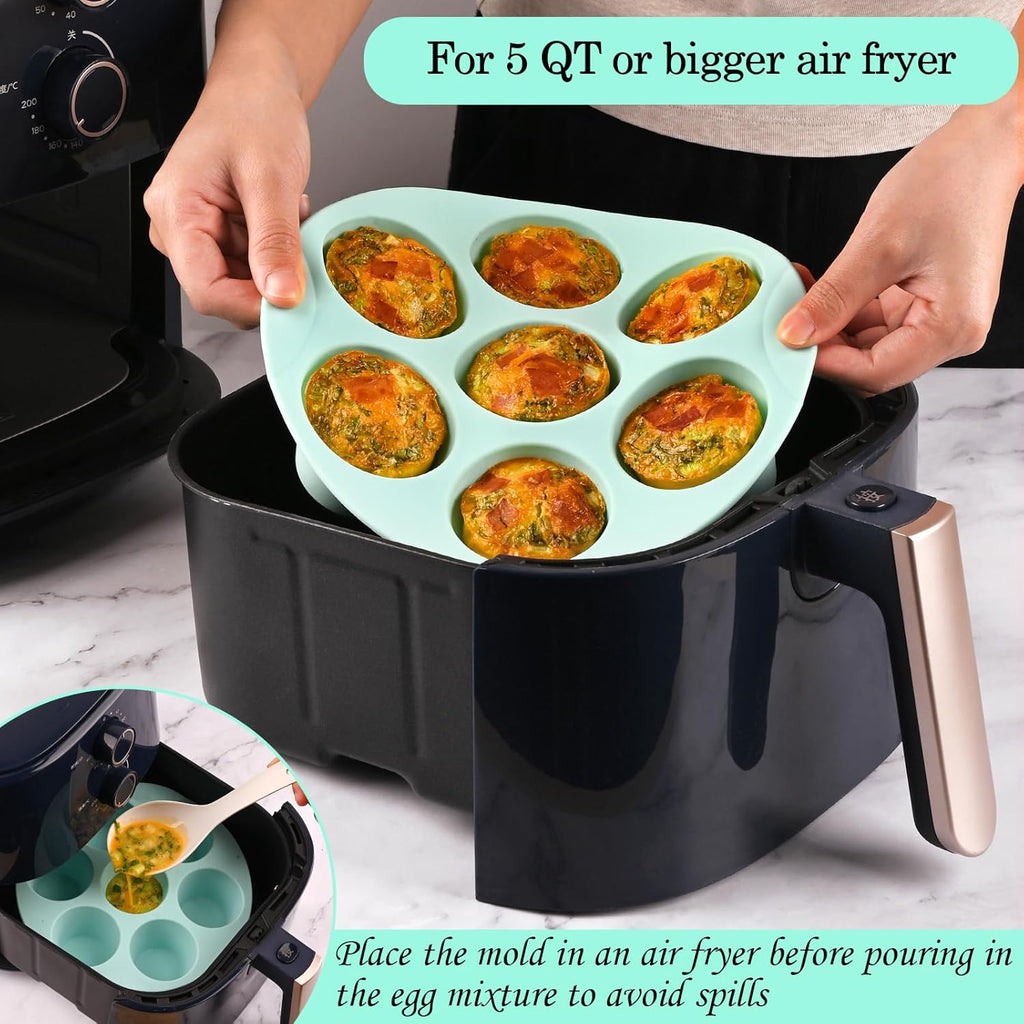Sakolla Silicone Egg Bite Molds - Nonstick 7-Cup Air Fryer Muffin Pan for Baking Mini Muffins & Quiches | Pink & Green