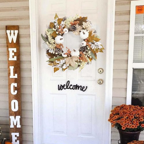 Fall Decor - 18-Inch Autumn Maple Leaf Pumpkin Wreath | Perfect for Thanksgiving & Halloween