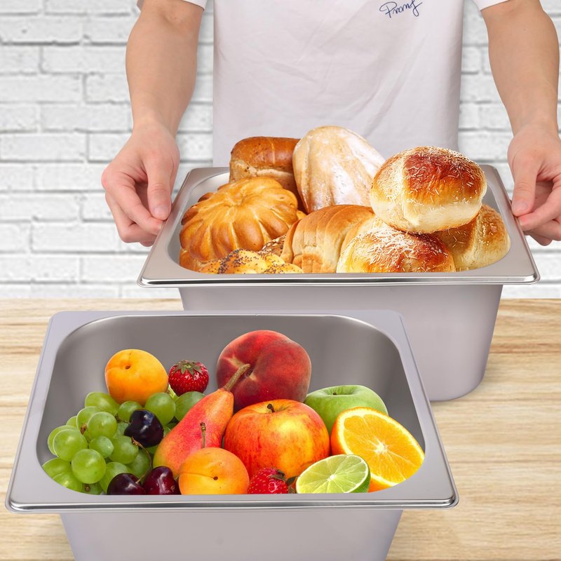 IHDYPPEW 4 Pack 1/2 Size, 6 Inch Deep Steam Table Pan, Silver 201 Stainless Steel Chafing Pan, Half Size Hotel Steam Pans for Weddings, Parties, Restaurants, Cafeterias and Hotels