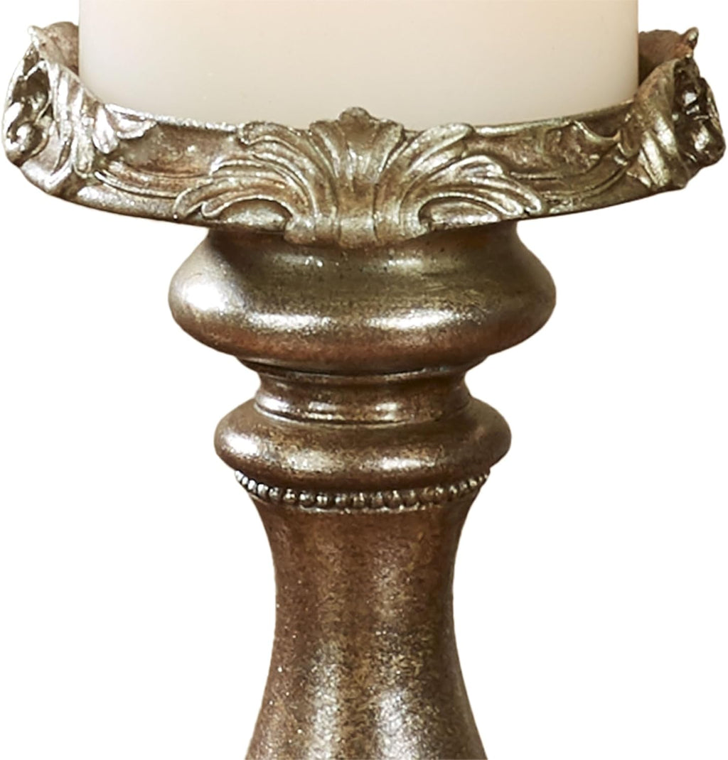 Touch of Class Victoria Acanthus Leaf Candleholders Set of 3 - Metallic Bronze & Silver Resin Candlesticks for Elegant Home Décor