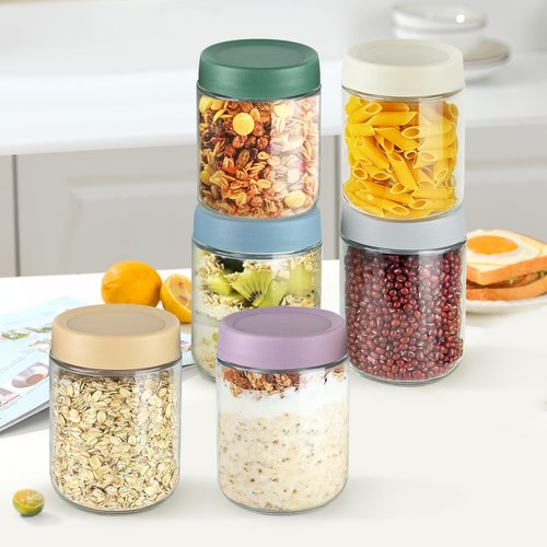 HIGLASTO Overnight Oats Containers, 16oz Glass Food Storage Containers with Lids, Meal Prep Mason Jars for Oatmeal, Chia Seed Pudding, Yogurt (Set of 4)