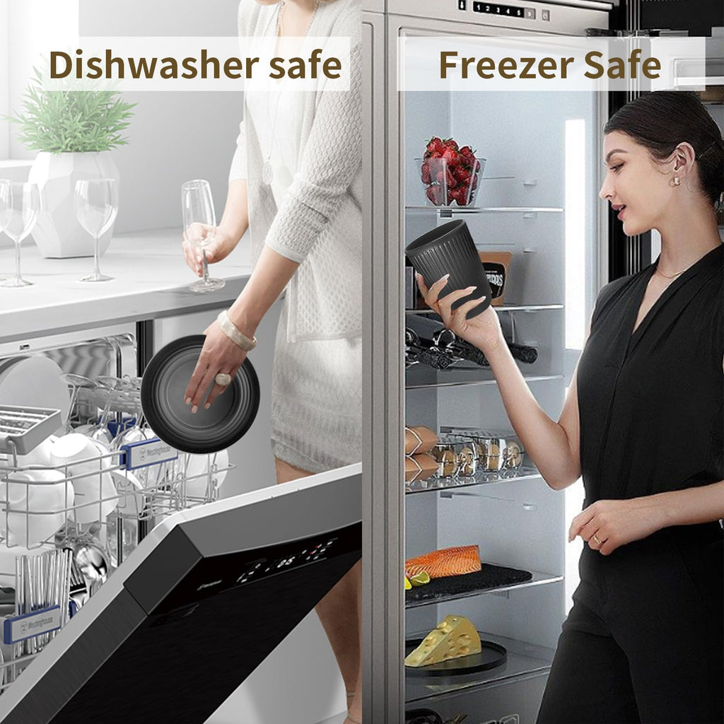 VIVAHEARTH Wheat Straw Dishes Set for 4, Dinnerware Sets 16 piece, Unbreakable Plates, Bowls, Cups Sets for Kitchen Parties Camping RV - Grey